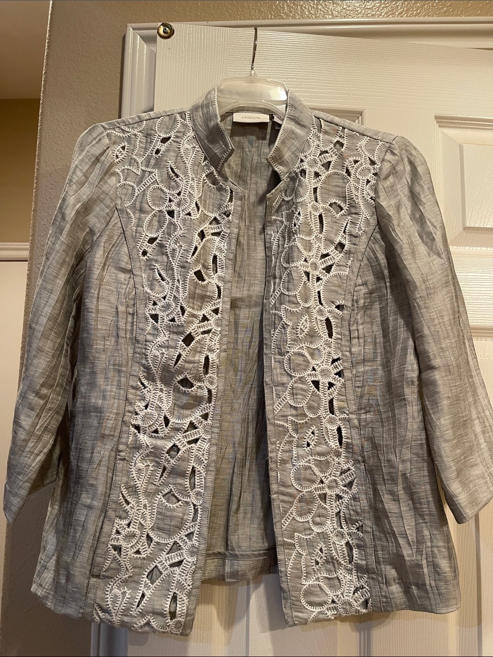 Chico's Light Gray Lace-Panel Jacket
